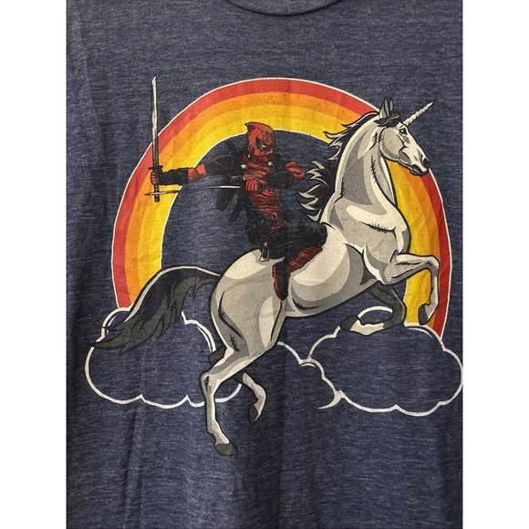 Marvel Deadpool Unicorn Rainbow Graphic T-Shirt Short‎ Sleeve Top - Picture 2 of 7